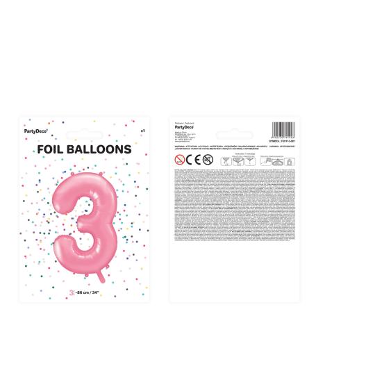 Globo foil "3" en rosa 86 cm Globo foil "3" en rosa 86 cm