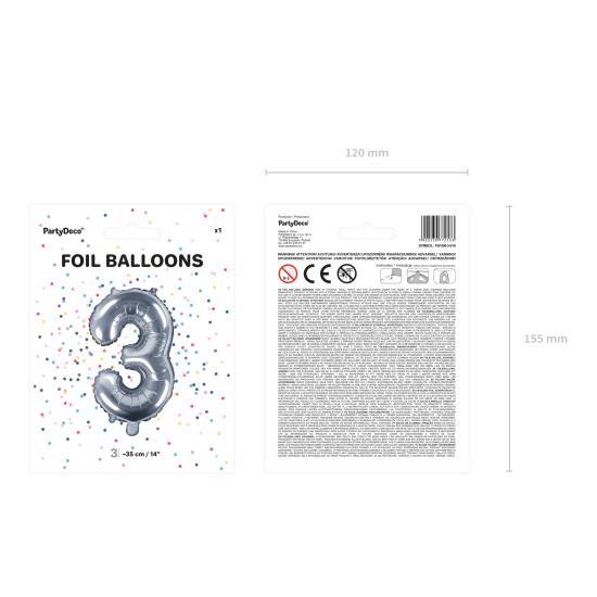 Globo foil "3" plateado Globo foil "3" plateado