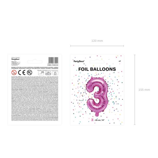 Globo foil "3" rosa oscuro Globo foil "3" rosa oscuro