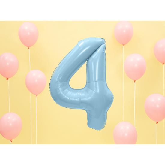 Globo foil "4" en azul claro 86 cm Globo foil "4" en azul claro 86 cm