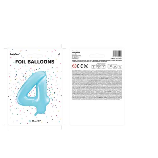 Globo foil "4" en azul claro 86 cm Globo foil "4" en azul claro 86 cm