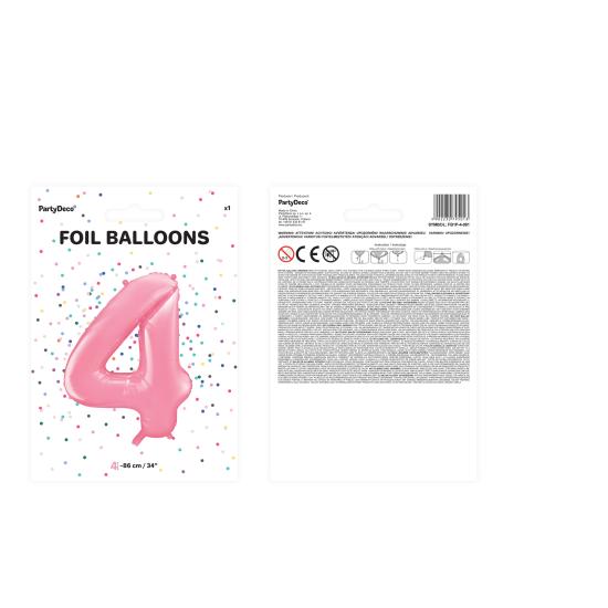Globo foil "4" en rosa 86 cm Globo foil "4" en rosa 86 cm