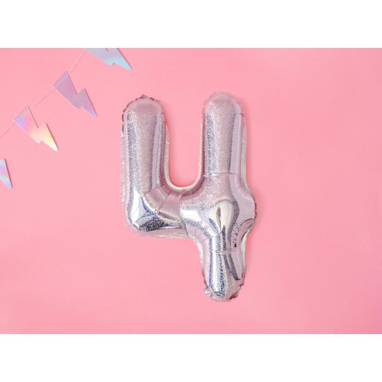 Globo foil "4" plateado con purpurina (35 cm) Globo foil "4" plateado con purpurina (35 cm)