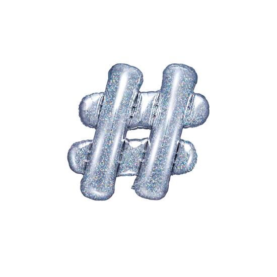 Globo foil hashtag plateado con purpurina Globo foil hashtag plateado con purpurina