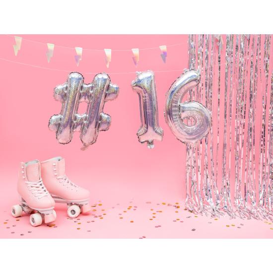 Globo foil hashtag plateado con purpurina Globo foil hashtag plateado con purpurina