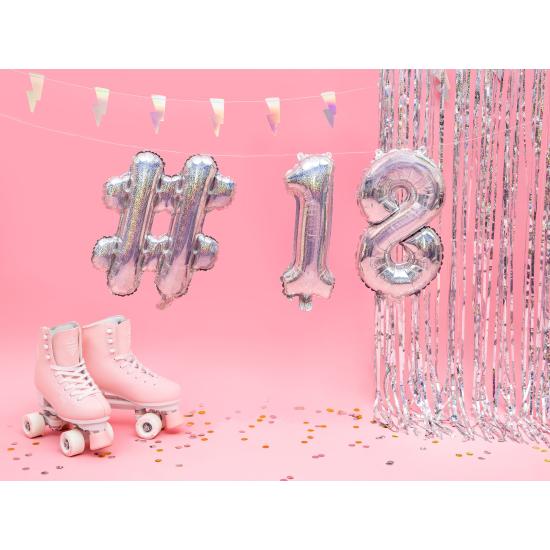 Globo foil hashtag plateado con purpurina Globo foil hashtag plateado con purpurina