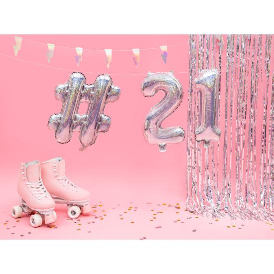 Globo foil hashtag plateado con purpurina Globo foil hashtag plateado con purpurina