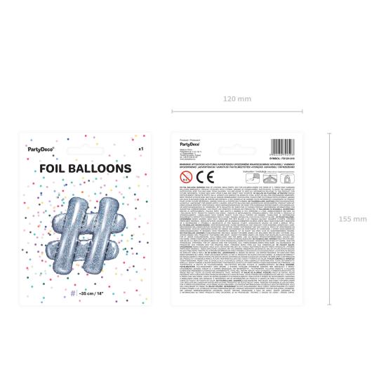 Globo foil hashtag plateado con purpurina Globo foil hashtag plateado con purpurina