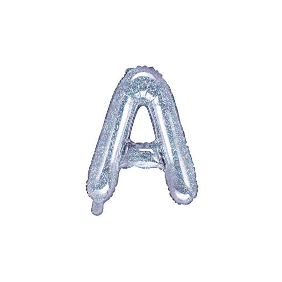 Globo foil letra A plateado con purpurina Globo foil letra A plateado con purpurina
