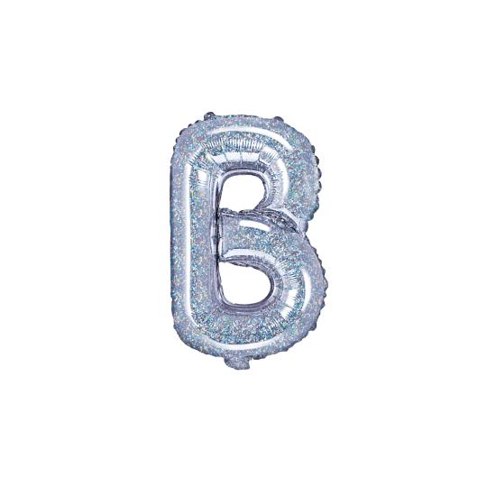 Globo foil letra B plateado con purpurina Globo foil letra B plateado con purpurina