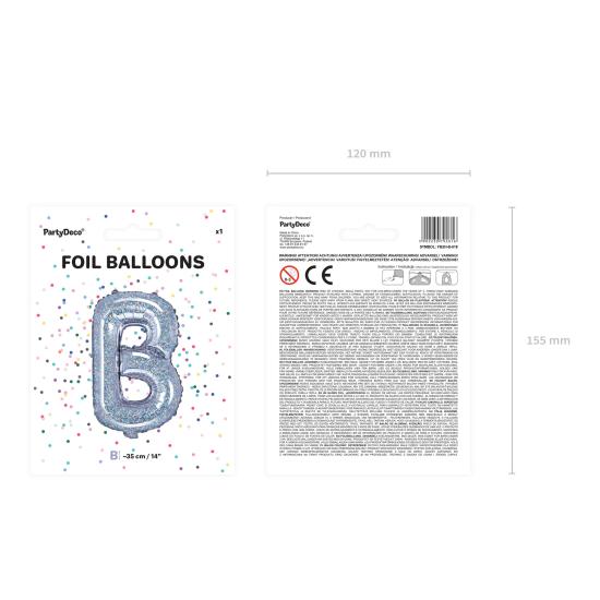 Globo foil letra B plateado con purpurina Globo foil letra B plateado con purpurina