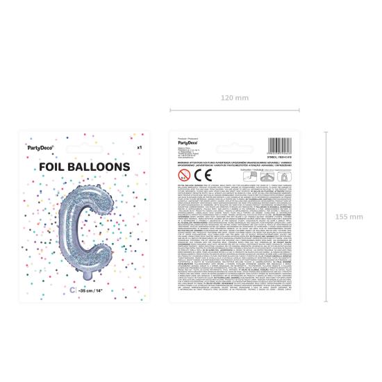 Globo foil letra C plateado con purpurina Globo foil letra C plateado con purpurina