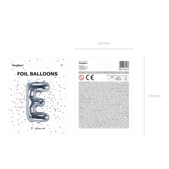 Globo foil letra E plateado (35 cm) Globo foil letra E plateado (35 cm)