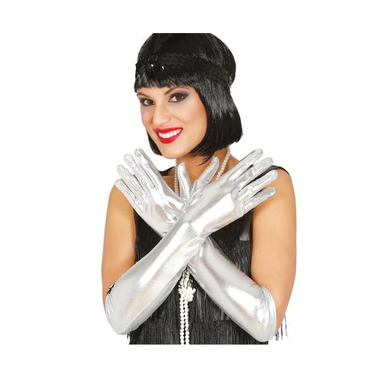 Guantes largos plateados para adulto Guantes largos plateados para adulto