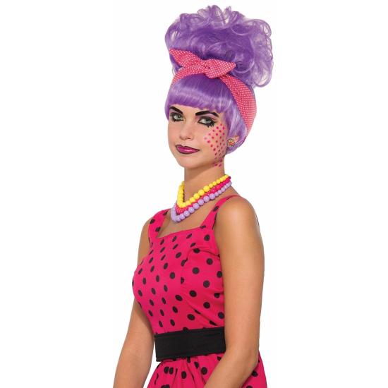 Peluca Pop Art morada con moño para mujer Peluca Pop Art morada con moño para mujer
