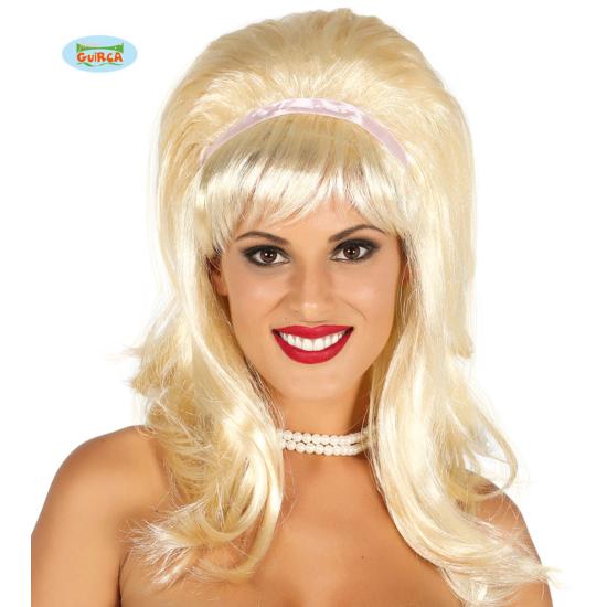 Peluca con flequillo años 50 con cinta blanca rubia para mujer ^ Peluca con flequillo años 50 con cinta blanca rubia para mujer ^
