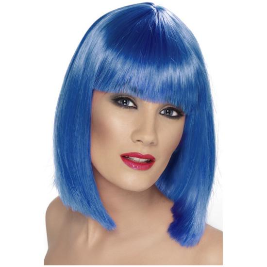 Peluca glamurosa azul con flequillo Peluca glamurosa azul con flequillo