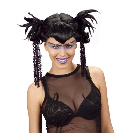 Peluca manga morena con coletas para mujer Peluca manga morena con coletas para mujer