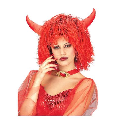 Peluca maxi infierno con cuernos para adulto Peluca maxi infierno con cuernos para adulto