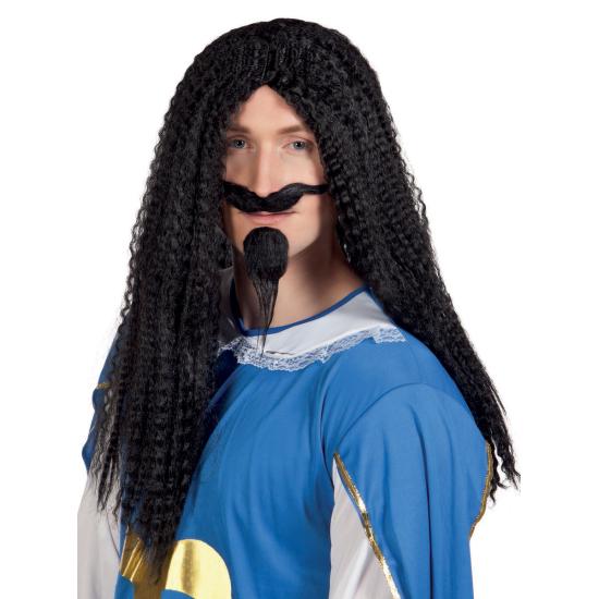 Peluca morena de mosquetero con bigote para hombre Peluca morena de mosquetero con bigote para hombre