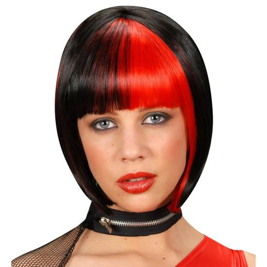 Peluca negra con mechas rojos para mujer Peluca negra con mechas rojos para mujer