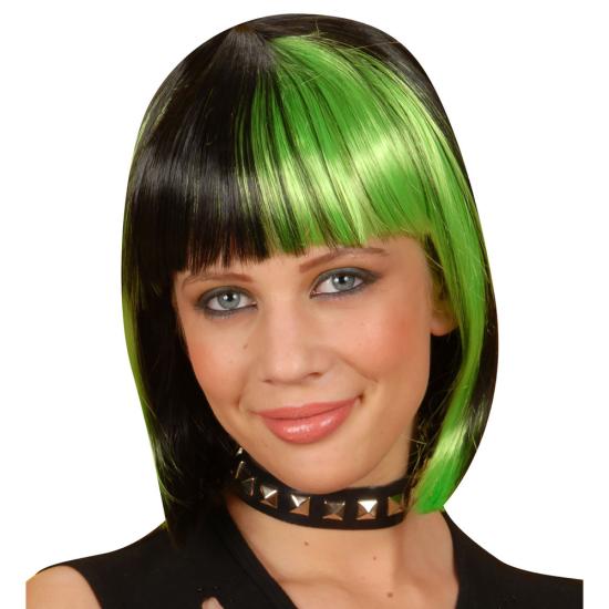 Peluca negra con mechas verdes para mujer Peluca negra con mechas verdes para mujer