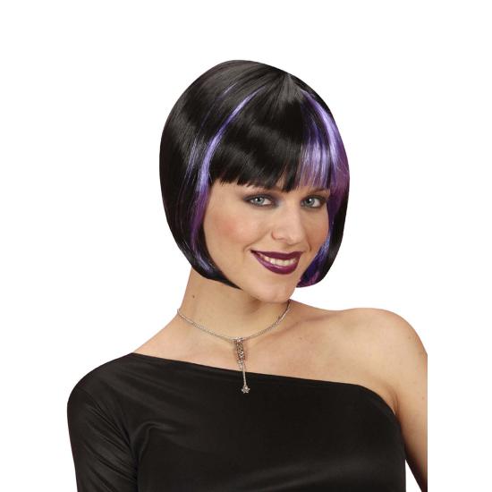 Peluca negra con mechas violetas para mujer Peluca negra con mechas violetas para mujer
