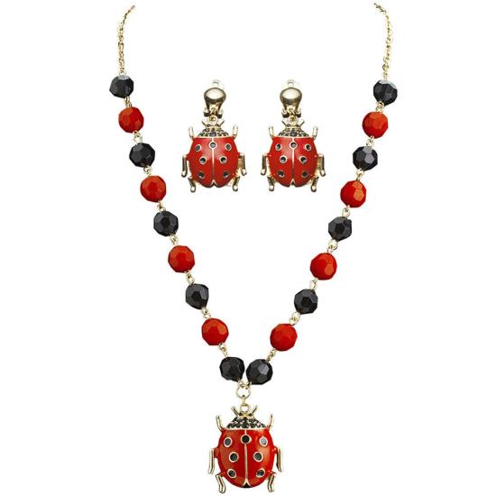 Pendientes y collar de mariquita para mujer Pendientes y collar de mariquita para mujer