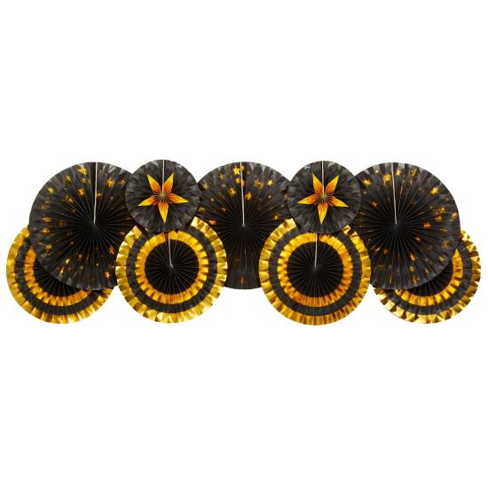 3 Abanicos de papel decorativos variados de papel (21-26-30 cm) - Glitz & Glamour Black & Gold 3 Abanicos de papel decorativos variados de papel (21-26-30 cm) - Glitz & Glamour Black & Gold