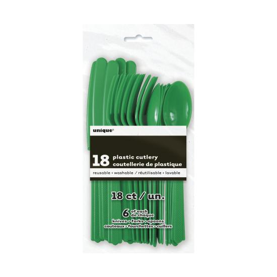 Set de cubiertos de plástico color verde esmeralda - Línea Colores Básicos Set de cubiertos de plástico color verde esmeralda - Línea Colores Básicos