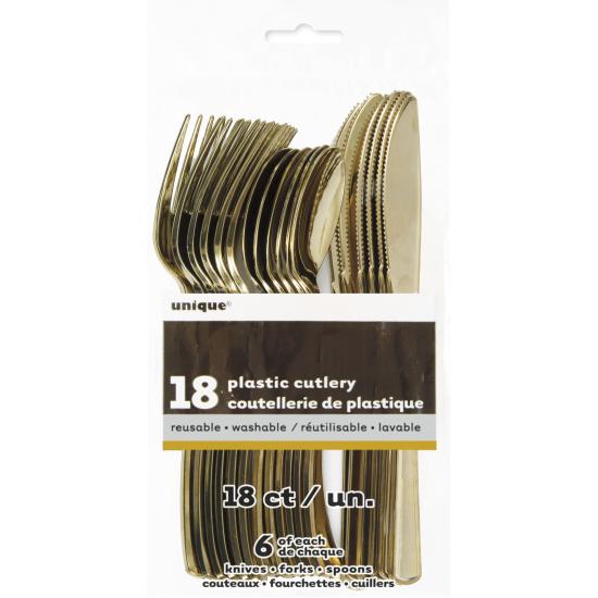 Set de cubiertos de plástico dorados - Línea Colores Básicos Set de cubiertos de plástico dorados - Línea Colores Básicos