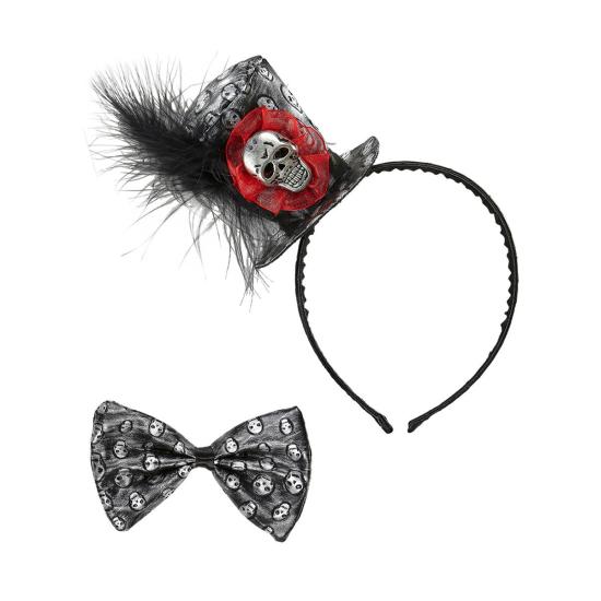 Set de mini sombrero y pajarita calavera para mujer Set de mini sombrero y pajarita calavera para mujer