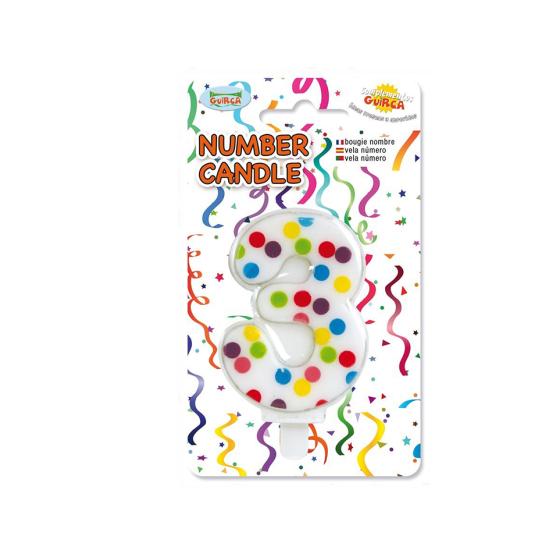 Vela de Cumpleaños Confeti Número 3 Vela de Cumpleaños Confeti Número 3