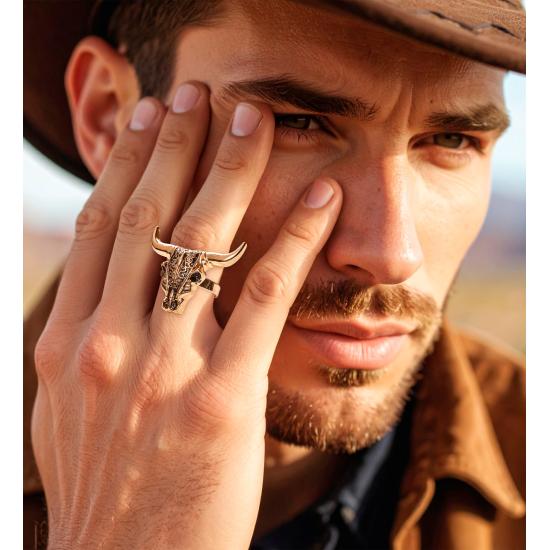 Anillo Dorado Calavera de Búfalo Anillo Dorado Calavera de Búfalo