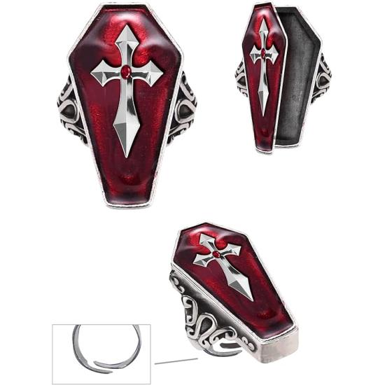 Anillo Féretro con Cruz Plateada - Accesorio Terrorífico para Halloween Anillo Féretro con Cruz Plateada - Accesorio Terrorífico para Halloween