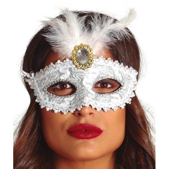 Antifaz Blanco con Plumas blancas Antifaz Blanco con Plumas blancas
