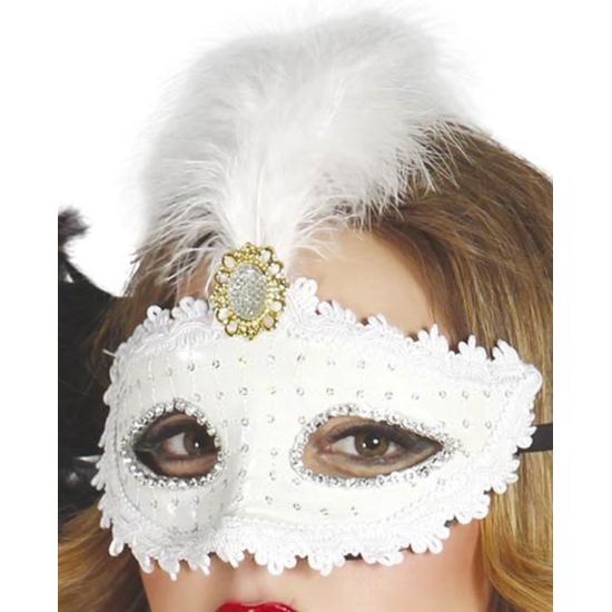 Antifaz de color blanco con pluma Antifaz de color blanco con pluma