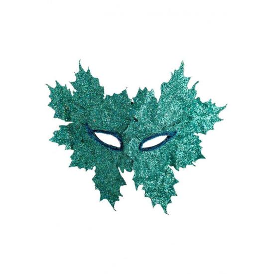 Antifaz de plástico con hojas verde agua y purpurina en bolsa Antifaz de plástico con hojas verde agua y purpurina en bolsa