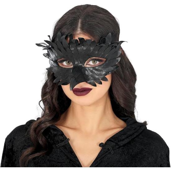 Antifaz de Plumas con Pico Negro Cuervo Antifaz de Plumas con Pico Negro Cuervo