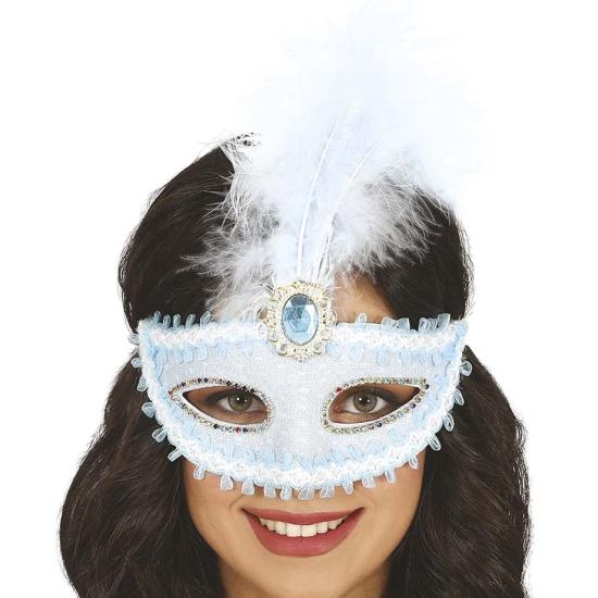 Antifaz seda con Pluma color azul Antifaz seda con Pluma color azul