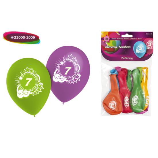 Bolsa Solapa 10 globos con números.El Número 7 Bolsa Solapa 10 globos con números.El Número 7