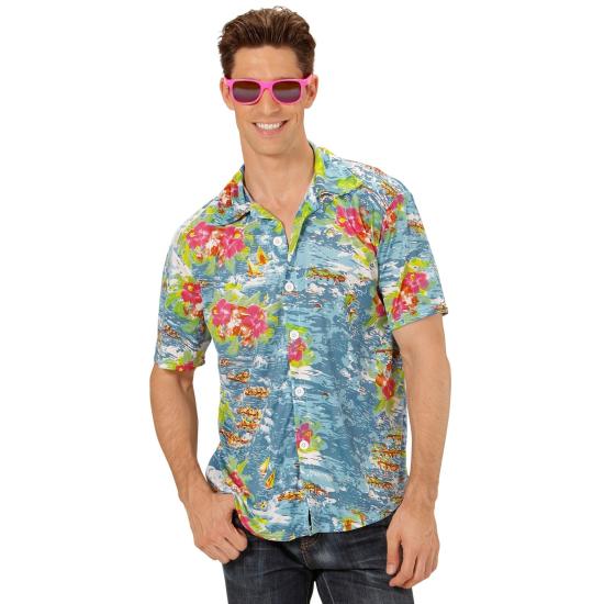 Camisa Hawaiana Flores Azul Claro Camisa Hawaiana Flores Azul Claro