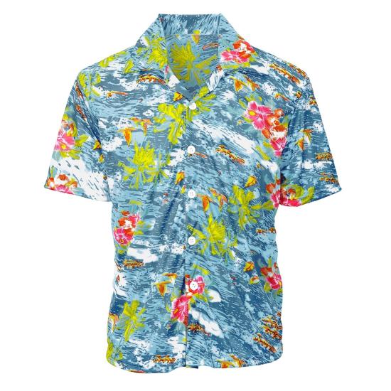 Camisa Hawaiana Flores Azul Claro Camisa Hawaiana Flores Azul Claro
