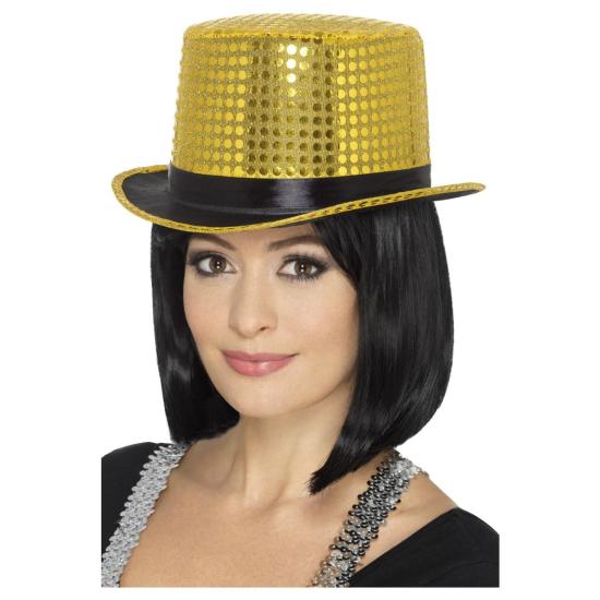 Chistera con lentejuelas, oro, con borde interior elástico Chistera con lentejuelas, oro, con borde interior elástico