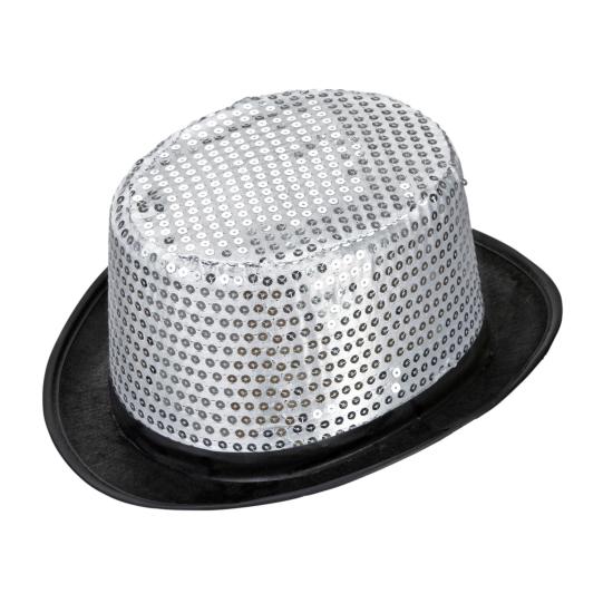 Chistera de color Plata con Lentejuelas para Adulto Chistera de color Plata con Lentejuelas para Adulto