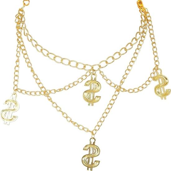 Collar de 4 Dólares Dorado – Accesorio de Joyería para Disfraces de Gánster, Mafioso y Estilo Hip Hop Collar de 4 Dólares Dorado – Accesorio de Joyería para Disfraces de Gánster, Mafioso y Estilo Hip Hop