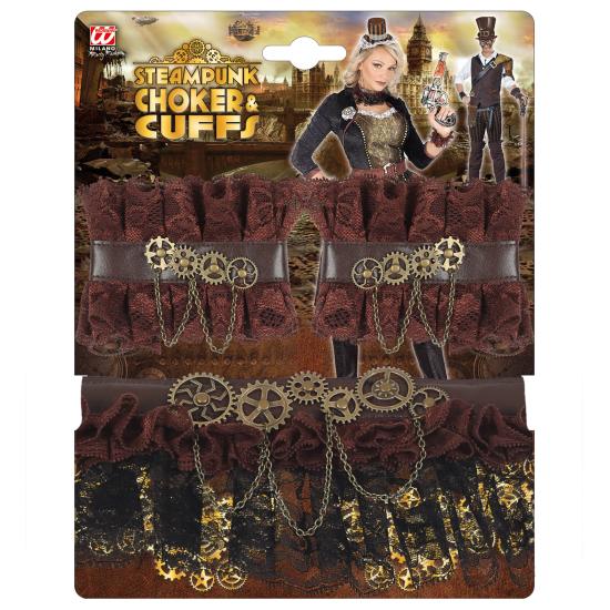 Conjunto de Accesorios Steampunk Marrón – Collar y Pulseras de Encaje Conjunto de Accesorios Steampunk Marrón – Collar y Pulseras de Encaje