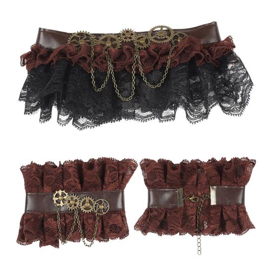 Conjunto de Accesorios Steampunk Marrón – Collar y Pulseras de Encaje Conjunto de Accesorios Steampunk Marrón – Collar y Pulseras de Encaje