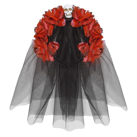 Diadema 6 Rosas Violeta con Calavera y Velo Diadema 6 Rosas Violeta con Calavera y Velo