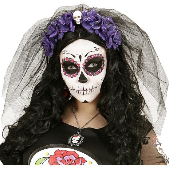 Diadema 6 Rosas Violeta con Calavera y Velo Diadema 6 Rosas Violeta con Calavera y Velo